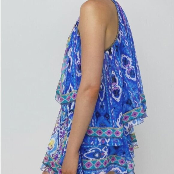 ZARA 2 Piece Set Aztec Print Short Skirt Halter Neck Top Boho Royal Blue/Multi S - Picture 2 of 16